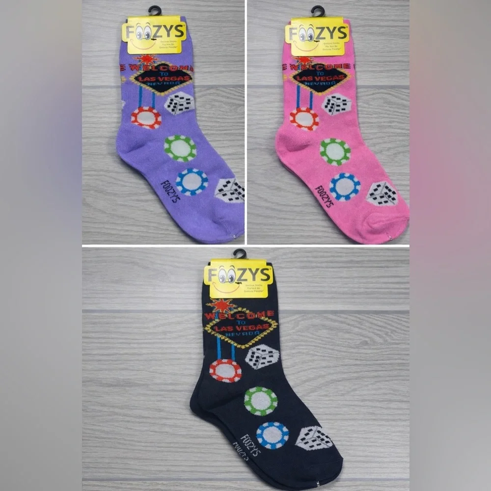 FoOzys Las Vegas Nevada Gambling Dice Chips Casino Women's Crew Socks. Set of 3.